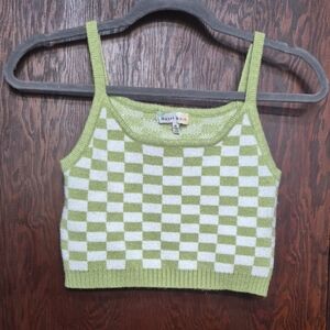 Basil & Bon Green and White Checkered Knit Crop Top